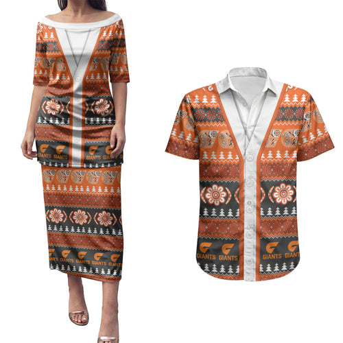 GWS Giants Football Christmas Couples Matching Puletasi and Hawaiian Shirt Aboriginal Seamless Cardigan Inspired