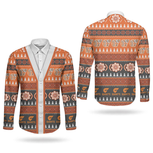 GWS Giants Football Christmas Couples Matching Tank Maxi Dress and Long Sleeve Button Shirt Aboriginal Seamless Cardigan Inspired