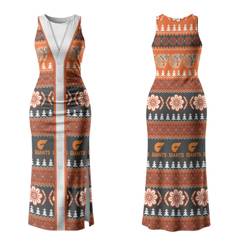 GWS Giants Football Christmas Couples Matching Tank Maxi Dress and Long Sleeve Button Shirt Aboriginal Seamless Cardigan Inspired