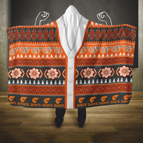 GWS Giants Football Christmas Hooded Blanket Aboriginal Seamless Cardigan Inspired