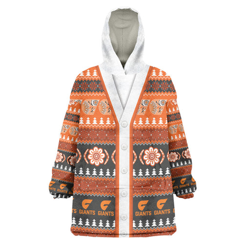 GWS Giants Football Christmas Wearable Blanket Hoodie Aboriginal Seamless Cardigan Inspired