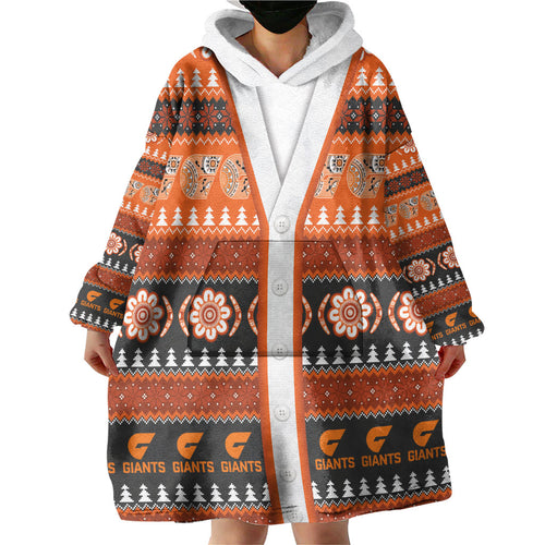 GWS Giants Football Christmas Wearable Blanket Hoodie Aboriginal Seamless Cardigan Inspired