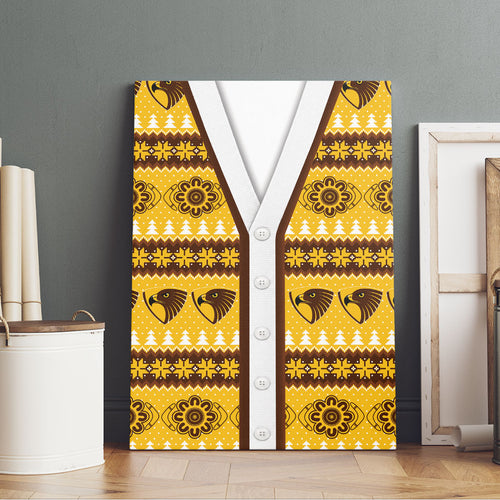 Hawks Football Christmas Canvas Wall Art Aboriginal Seamless Cardigan Inspired
