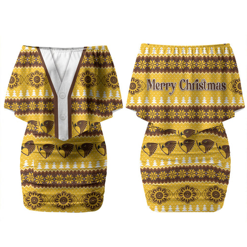 Hawks Football Christmas Couples Matching Off Shoulder Short Dress and Long Sleeve Button Shirt Aboriginal Seamless Cardigan Inspired