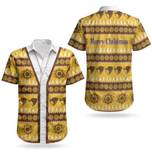 Hawks Football Christmas Couples Matching Puletasi and Hawaiian Shirt Aboriginal Seamless Cardigan Inspired