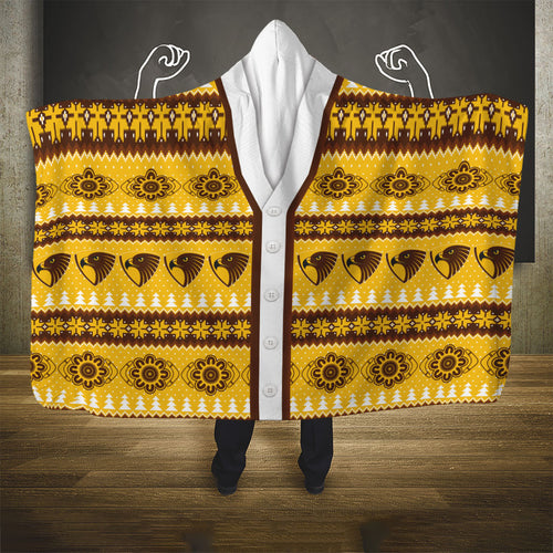 Hawks Football Christmas Hooded Blanket Aboriginal Seamless Cardigan Inspired