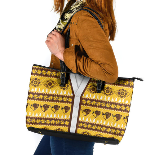 Hawks Football Christmas Leather Tote Bag Aboriginal Seamless Cardigan Inspired