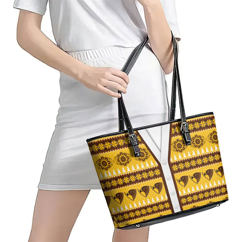 Hawks Football Christmas Leather Tote Bag Aboriginal Seamless Cardigan Inspired