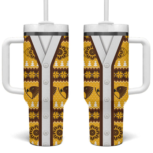 Hawks Football Christmas Tumbler With Handle Aboriginal Seamless Cardigan Inspired