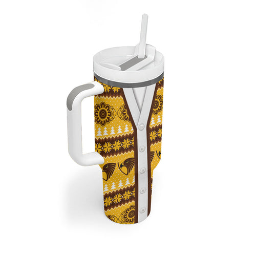 Hawks Football Christmas Tumbler With Handle Aboriginal Seamless Cardigan Inspired