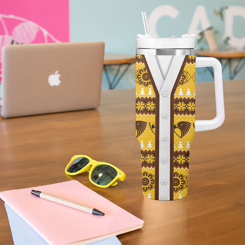 Hawks Football Christmas Tumbler With Handle Aboriginal Seamless Cardigan Inspired