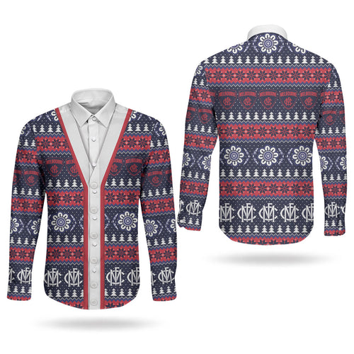Demons Football Christmas Couples Matching Off Shoulder Short Dress and Long Sleeve Button Shirt Aboriginal Seamless Cardigan Inspired