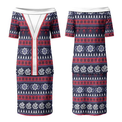 Demons Football Christmas Couples Matching Puletasi and Hawaiian Shirt Aboriginal Seamless Cardigan Inspired