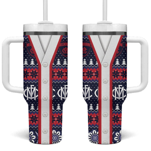 Demons Football Christmas Tumbler With Handle Aboriginal Seamless Cardigan Inspired