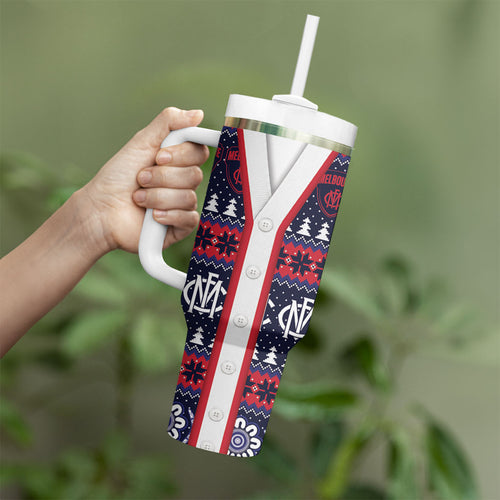 Demons Football Christmas Tumbler With Handle Aboriginal Seamless Cardigan Inspired
