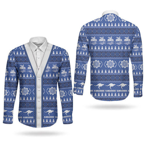 North Melbourne Football Christmas Couples Matching Off Shoulder Short Dress and Long Sleeve Button Shirt Aboriginal Seamless Cardigan Inspired