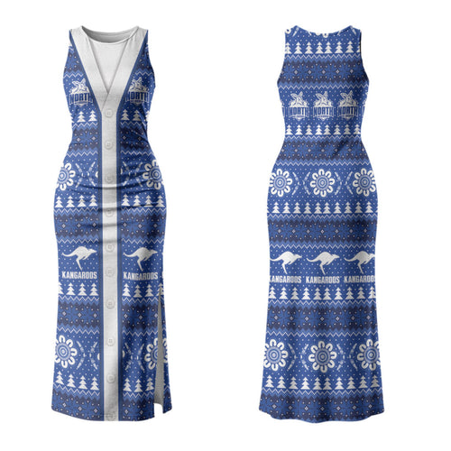 North Melbourne Football Christmas Couples Matching Tank Maxi Dress and Long Sleeve Button Shirt Aboriginal Seamless Cardigan Inspired