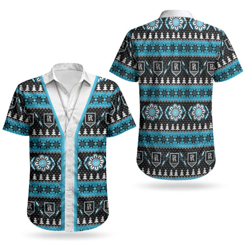 Port Adelaide Football Christmas Couples Matching Puletasi and Hawaiian Shirt Aboriginal Seamless Cardigan Inspired