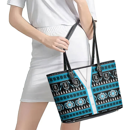 Port Adelaide Football Christmas Leather Tote Bag Aboriginal Seamless Cardigan Inspired