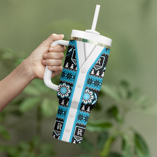 Port Adelaide Football Christmas Tumbler With Handle Aboriginal Seamless Cardigan Inspired
