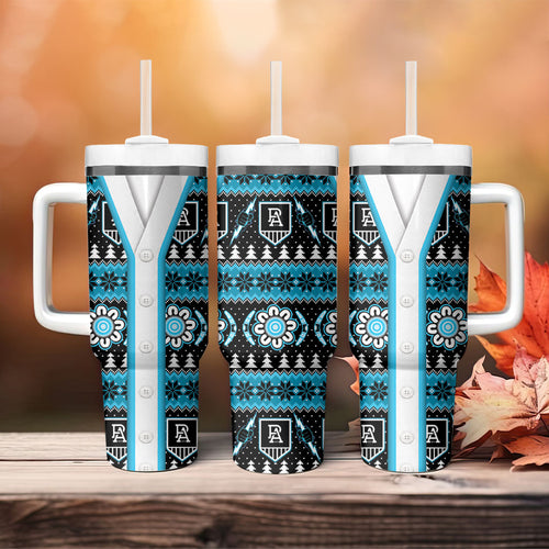 Port Adelaide Football Christmas Tumbler With Handle Aboriginal Seamless Cardigan Inspired