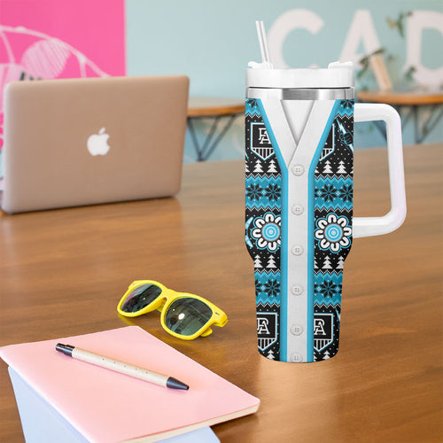 Port Adelaide Football Christmas Tumbler With Handle Aboriginal Seamless Cardigan Inspired