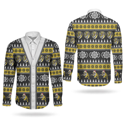 Richmond Football Christmas Couples Matching Off Shoulder Short Dress and Long Sleeve Button Shirt Aboriginal Seamless Cardigan Inspired