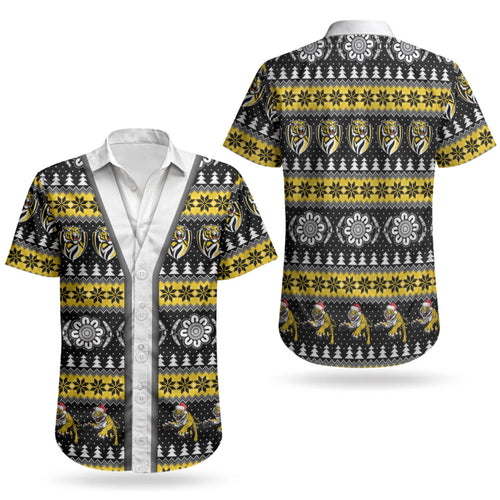 Richmond Football Christmas Couples Matching Puletasi and Hawaiian Shirt Aboriginal Seamless Cardigan Inspired