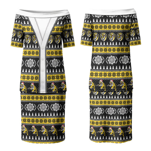 Richmond Football Christmas Couples Matching Puletasi and Hawaiian Shirt Aboriginal Seamless Cardigan Inspired