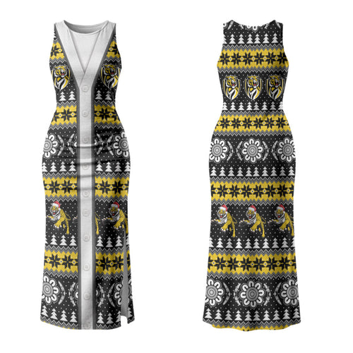 Richmond Football Christmas Couples Matching Tank Maxi Dress and Long Sleeve Button Shirt Aboriginal Seamless Cardigan Inspired