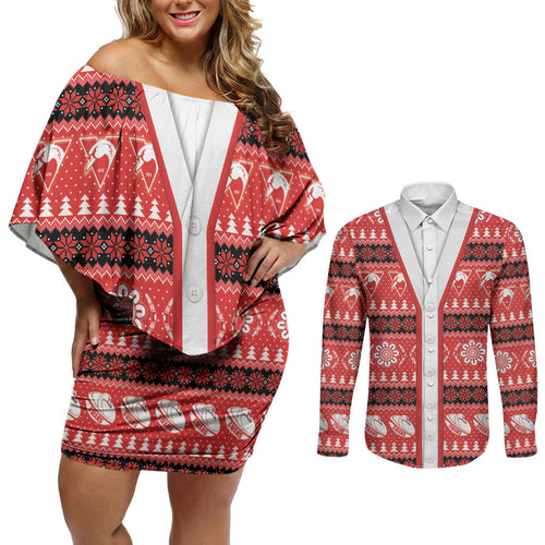 Sydney Swans Football Christmas Couples Matching Off Shoulder Short Dress and Long Sleeve Button Shirt Aboriginal Seamless Cardigan Inspired
