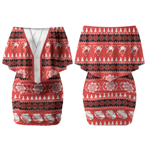 Sydney Swans Football Christmas Couples Matching Off Shoulder Short Dress and Long Sleeve Button Shirt Aboriginal Seamless Cardigan Inspired