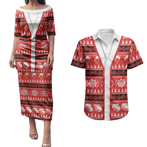 Sydney Swans Football Christmas Couples Matching Puletasi and Hawaiian Shirt Aboriginal Seamless Cardigan Inspired