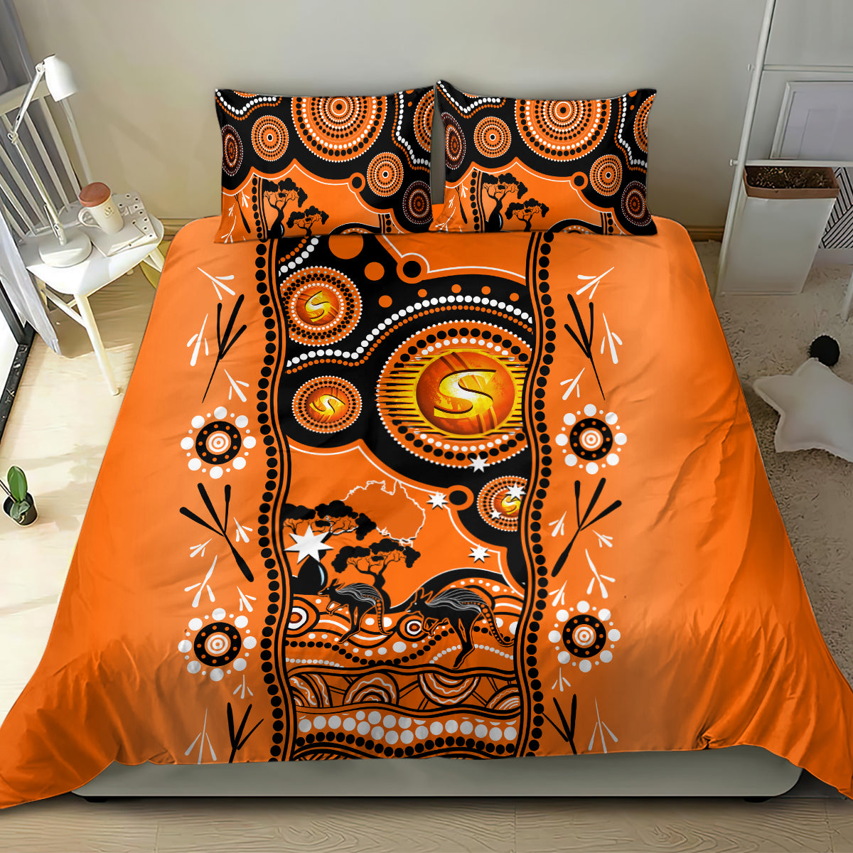 perth-scorchers-cricket-bedding-set-happy-australia-day-aboriginal-art