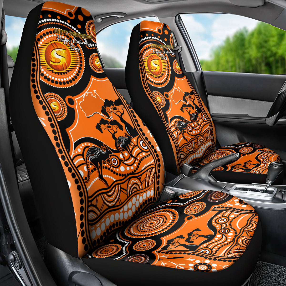 perth-scorchers-cricket-car-seat-cover-happy-australia-day-aboriginal-art