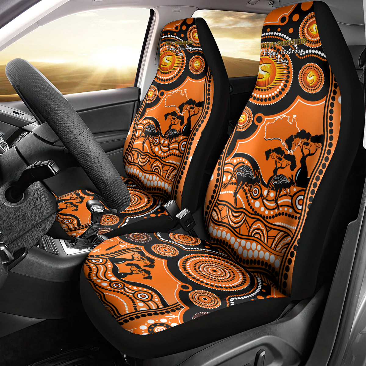 perth-scorchers-cricket-car-seat-cover-happy-australia-day-aboriginal-art
