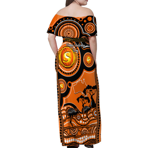 perth-scorchers-cricket-family-matching-off-shoulder-maxi-dress-and-hawaiian-shirt-happy-australia-day-aboriginal-art