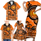 perth-scorchers-cricket-family-matching-short-sleeve-bodycon-dress-and-hawaiian-shirt-happy-australia-day-aboriginal-art