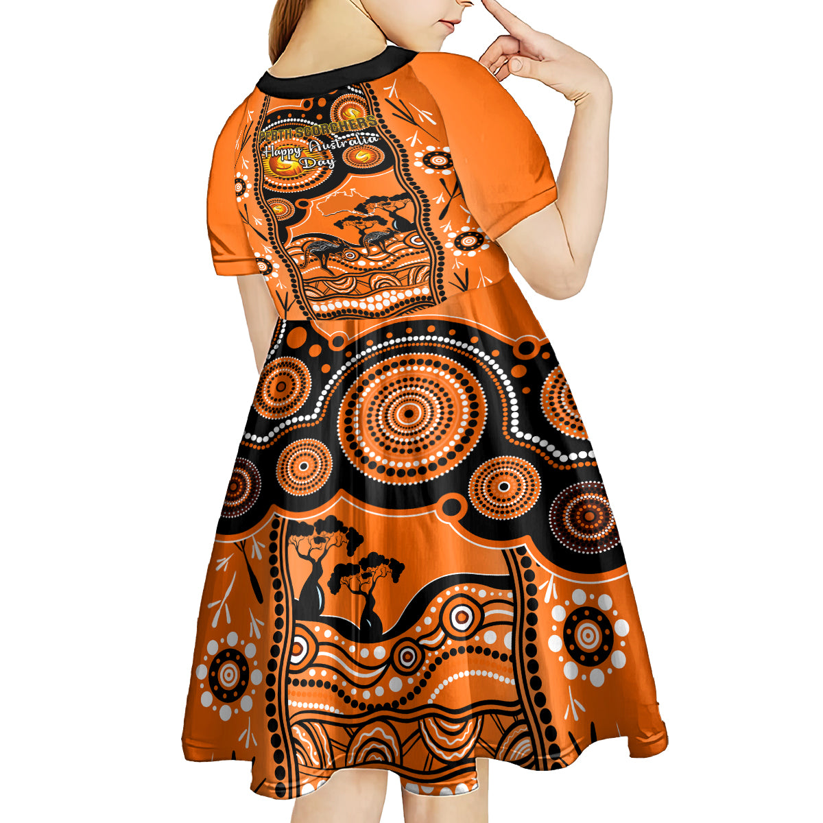 perth-scorchers-cricket-kid-short-sleeve-dress-happy-australia-day-aboriginal-art
