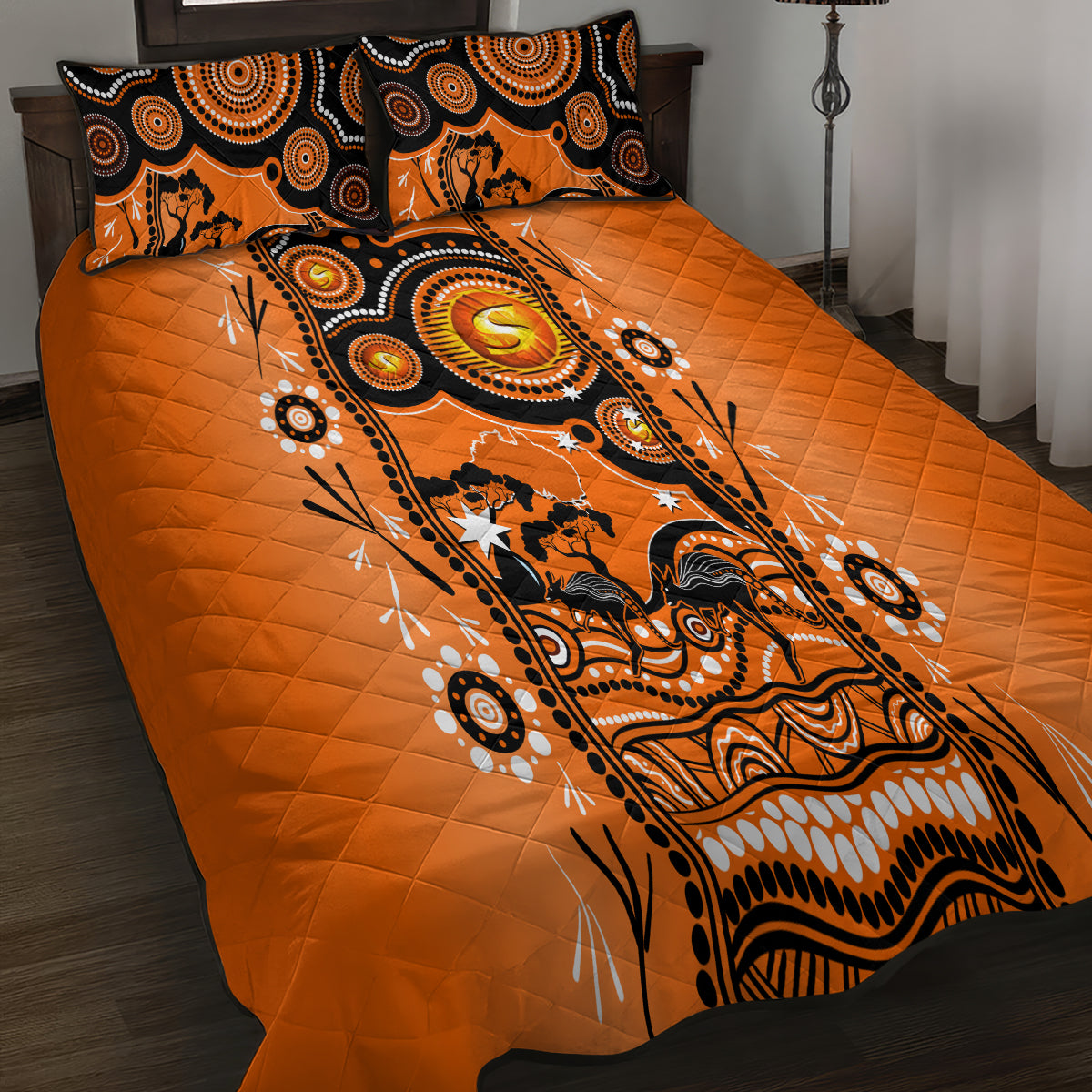 perth-scorchers-cricket-quilt-bed-set-happy-australia-day-aboriginal-art