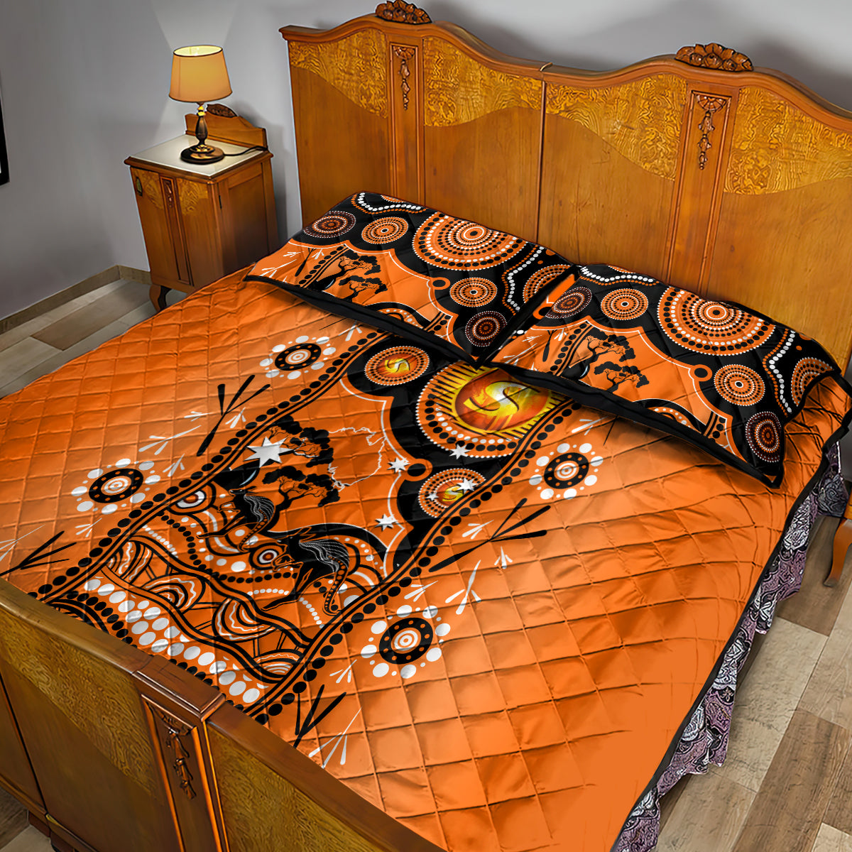 perth-scorchers-cricket-quilt-bed-set-happy-australia-day-aboriginal-art