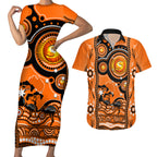 custom-perth-scorchers-cricket-couples-matching-short-sleeve-bodycon-dress-and-hawaiian-shirt-happy-australia-day-aboriginal-art