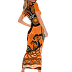 custom-perth-scorchers-cricket-family-matching-short-sleeve-bodycon-dress-and-hawaiian-shirt-happy-australia-day-aboriginal-art