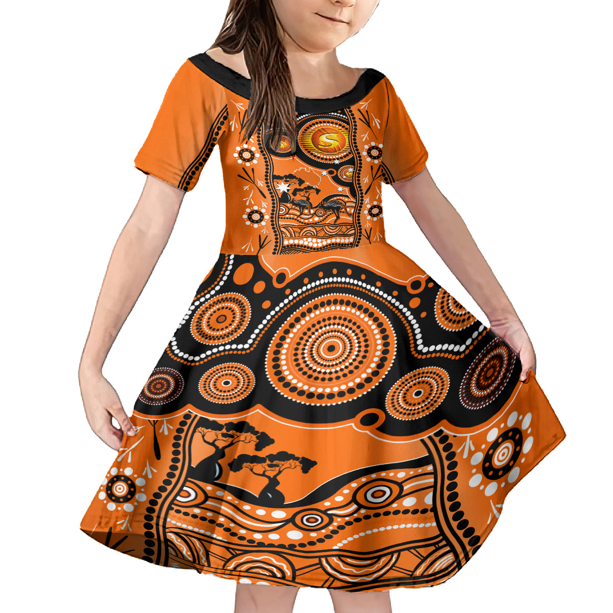custom-perth-scorchers-cricket-kid-short-sleeve-dress-happy-australia-day-aboriginal-art