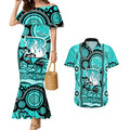 brisbane-heat-cricket-couples-matching-mermaid-dress-and-hawaiian-shirt-happy-australia-day-aboriginal-art