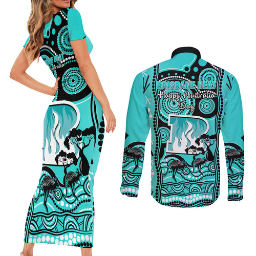 brisbane-heat-cricket-couples-matching-short-sleeve-bodycon-dress-and-long-sleeve-button-shirt-happy-australia-day-aboriginal-art