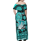 brisbane-heat-cricket-family-matching-off-shoulder-maxi-dress-and-hawaiian-shirt-happy-australia-day-aboriginal-art