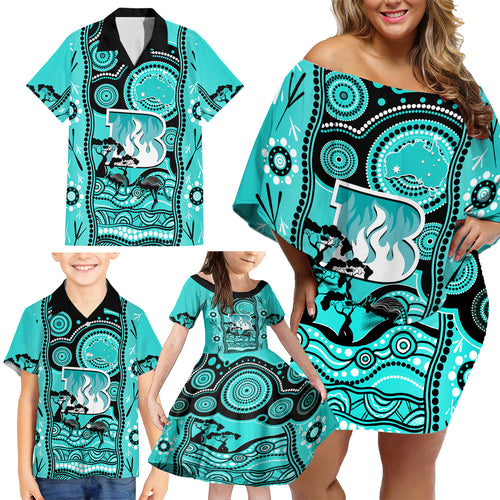 brisbane-heat-cricket-family-matching-off-shoulder-short-dress-and-hawaiian-shirt-happy-australia-day-aboriginal-art