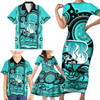 brisbane-heat-cricket-family-matching-short-sleeve-bodycon-dress-and-hawaiian-shirt-happy-australia-day-aboriginal-art