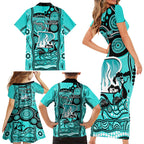 brisbane-heat-cricket-family-matching-short-sleeve-bodycon-dress-and-hawaiian-shirt-happy-australia-day-aboriginal-art